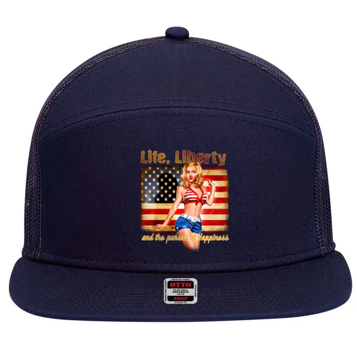 American Pinup Girl - Life Liberty And The Pursuit Of Happiness 7 Panel Mesh Trucker Snapback Hat