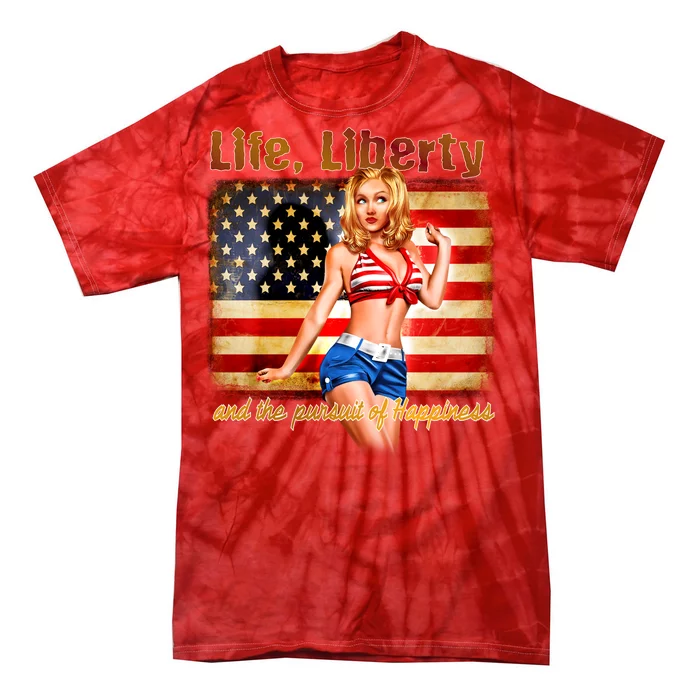 American Pinup Girl - Life Liberty And The Pursuit Of Happiness Tie-Dye T-Shirt