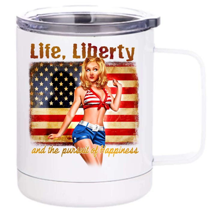 American Pinup Girl - Life Liberty And The Pursuit Of Happiness Front & Back 12oz Stainless Steel Tumbler Cup