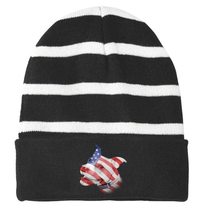 American Pitbull Striped Beanie with Solid Band