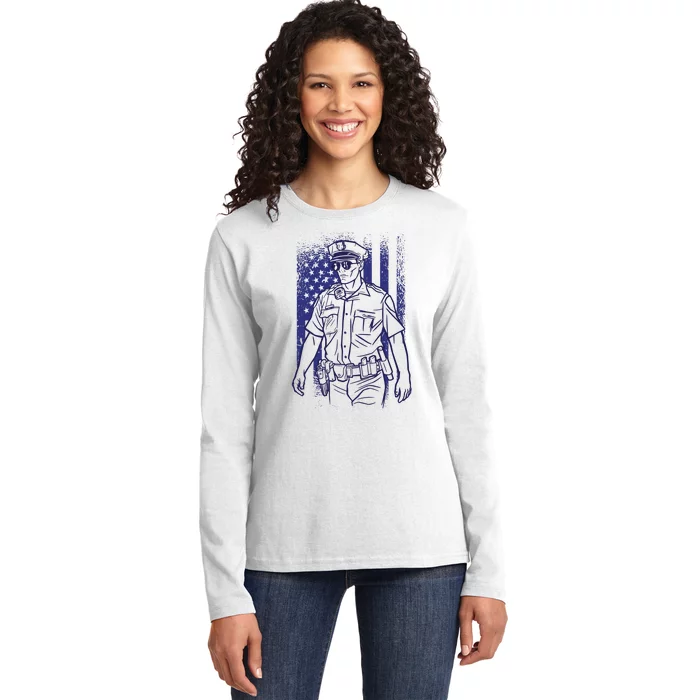 American Police Officer Ladies Long Sleeve Shirt