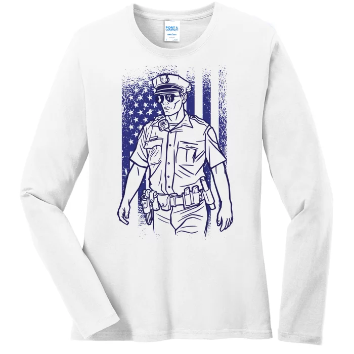 American Police Officer Ladies Long Sleeve Shirt