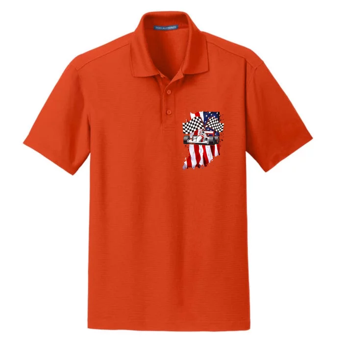 American Racing Car Flag Dry Zone Grid Performance Polo