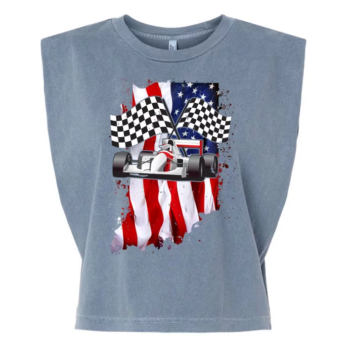 American Racing Car Flag Garment-Dyed Women's Muscle Tee