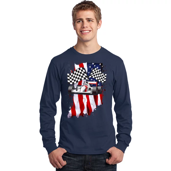 American Racing Car Flag Long Sleeve Shirt