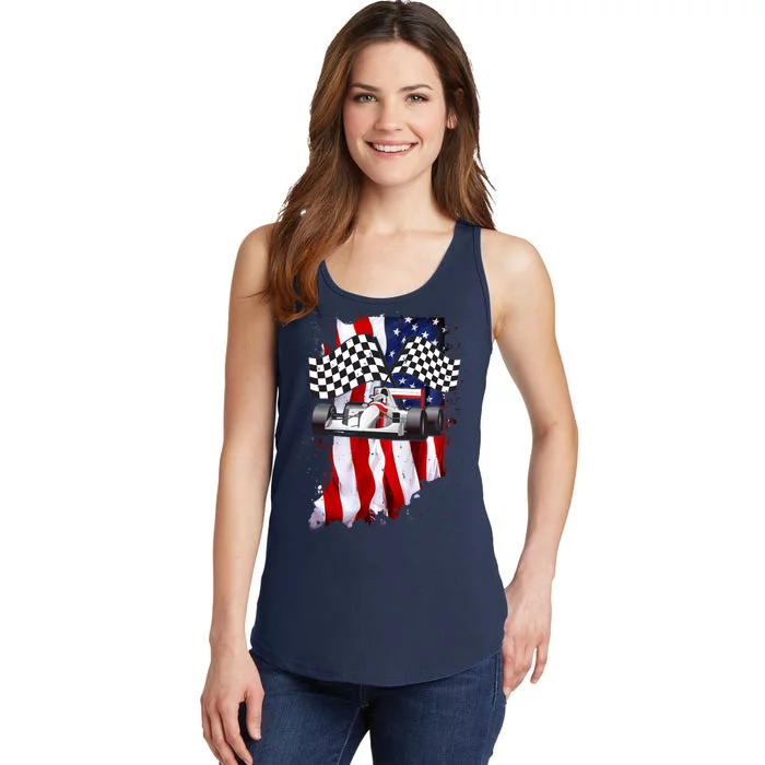 American Racing Car Flag Ladies Essential Tank