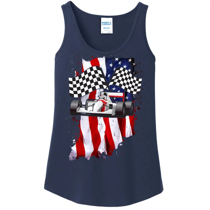 American Racing Car Flag Ladies Essential Tank