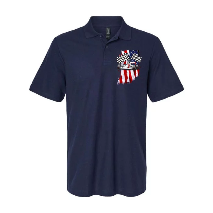 American Racing Car Flag Softstyle Adult Sport Polo