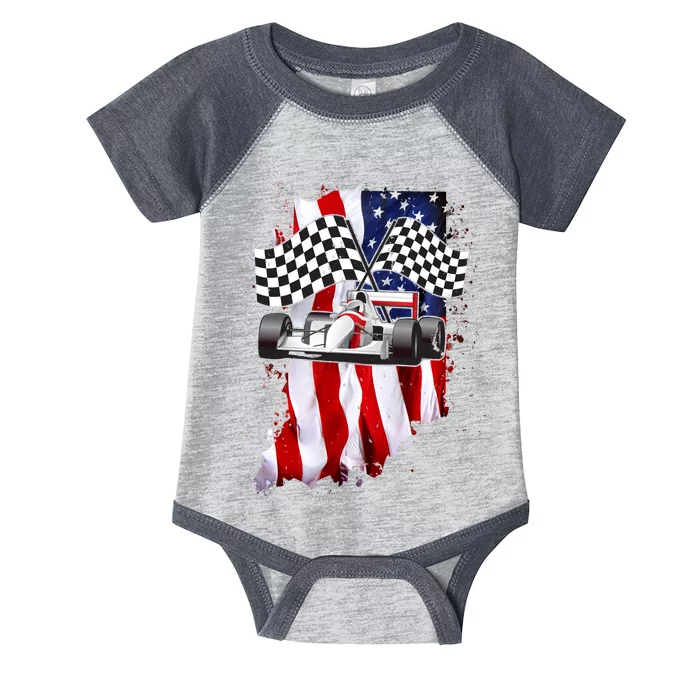 American Racing Car Flag Infant Baby Jersey Bodysuit