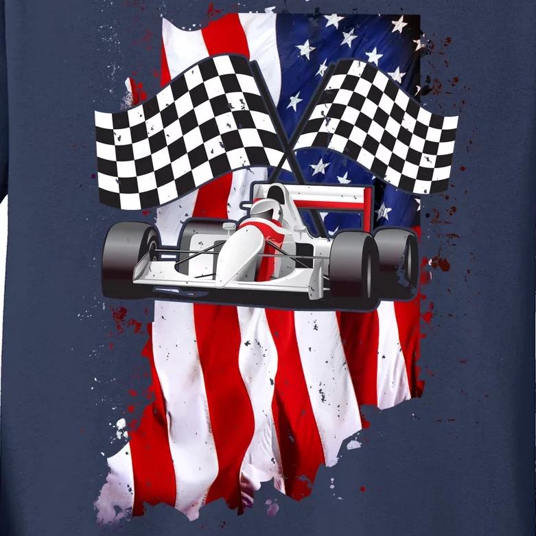 American Racing Car Flag Kids Long Sleeve Shirt