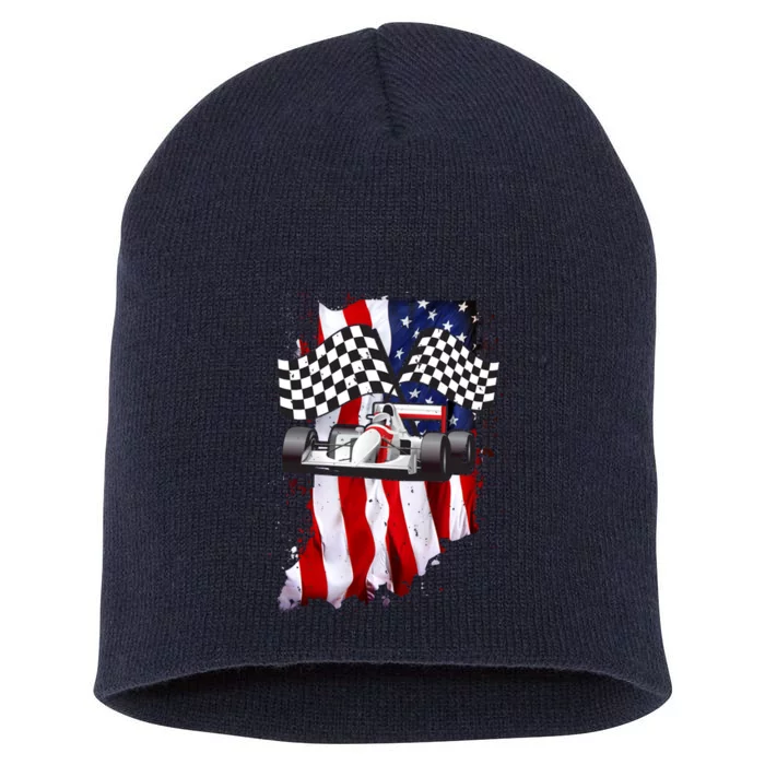 American Racing Car Flag Short Acrylic Beanie