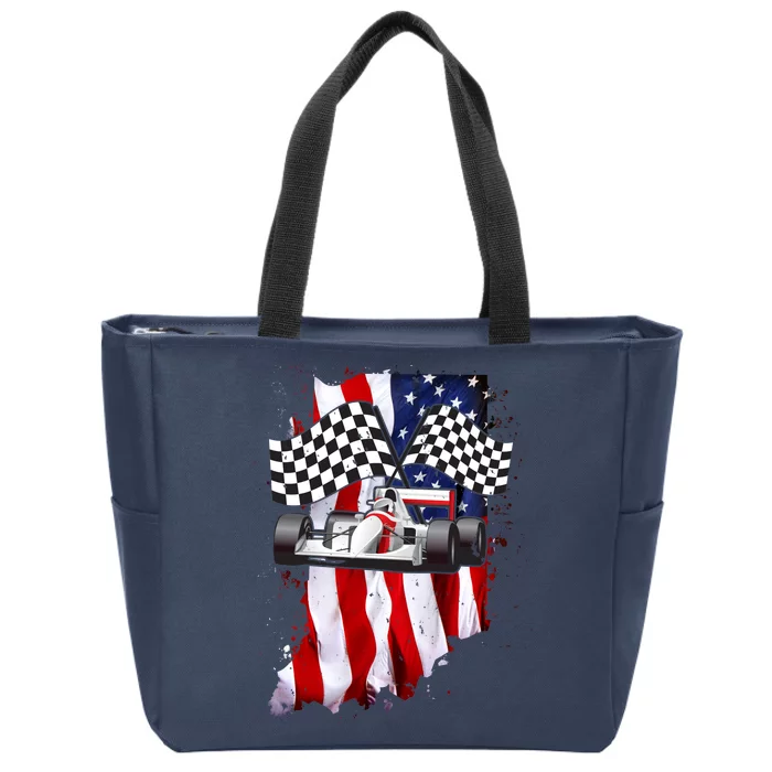 American Racing Car Flag Zip Tote Bag