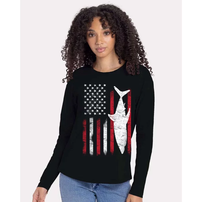 American Shark Flag Womens Cotton Relaxed Long Sleeve T-Shirt