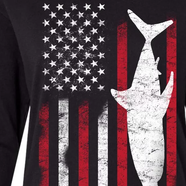 American Shark Flag Womens Cotton Relaxed Long Sleeve T-Shirt