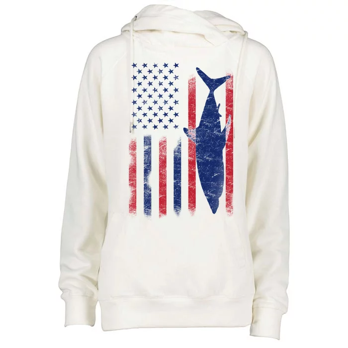 American Shark Flag Womens Funnel Neck Pullover Hood