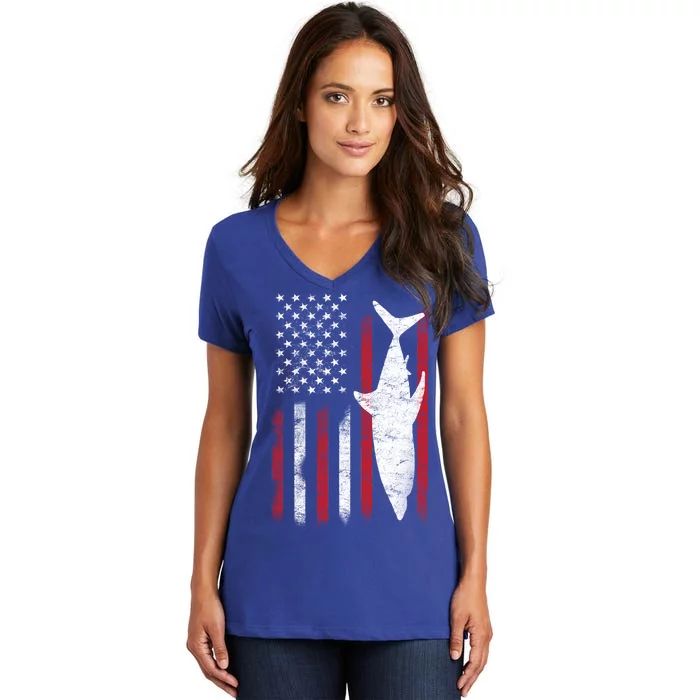 American Shark Flag Women's V-Neck T-Shirt