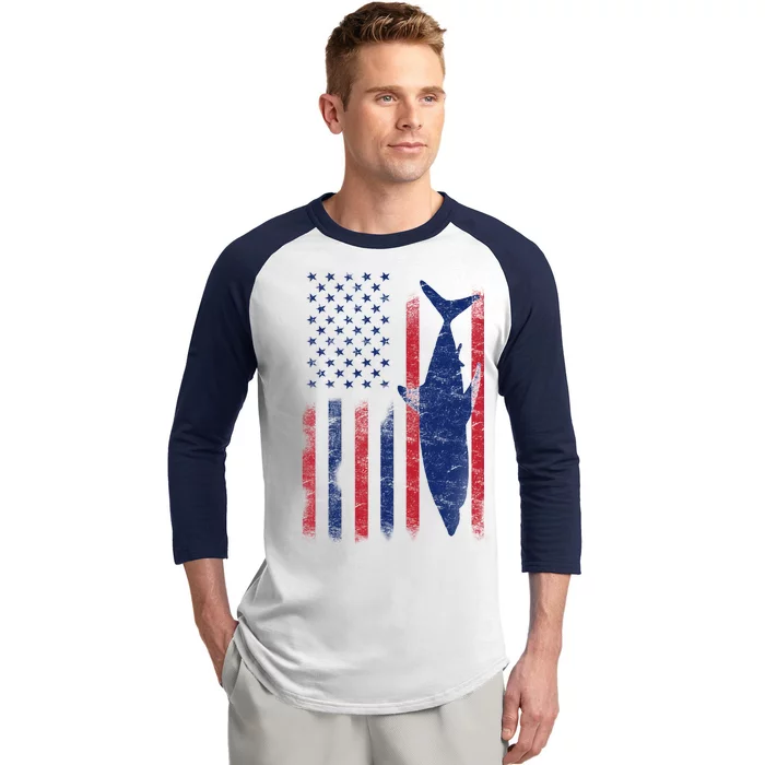 American Shark Flag Baseball Sleeve Shirt