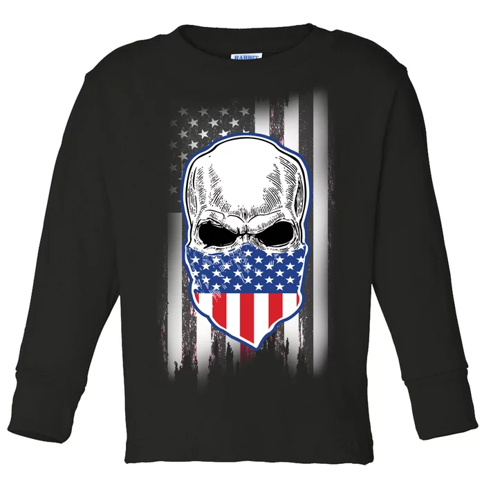 American Skull Bandana Toddler Long Sleeve Shirt