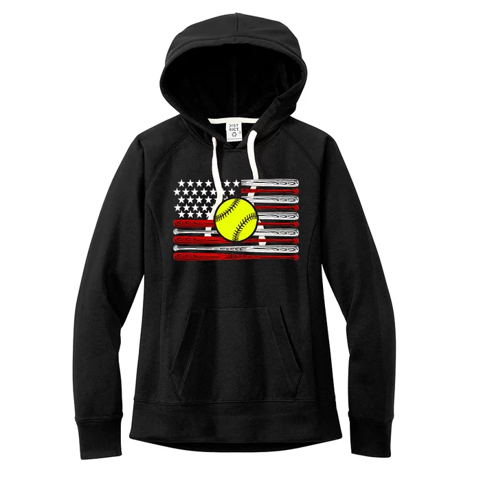 American Softball Flag Women's Fleece Hoodie