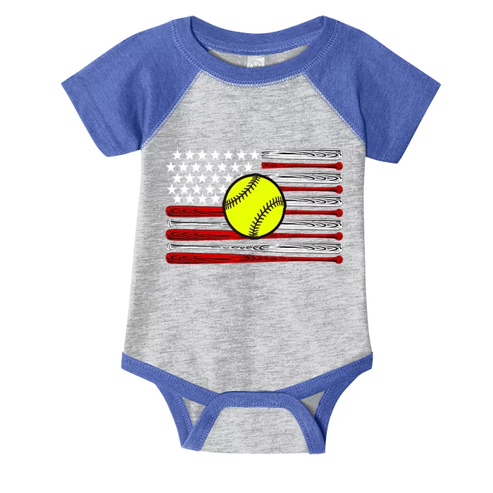 American Softball Flag Infant Baby Jersey Bodysuit