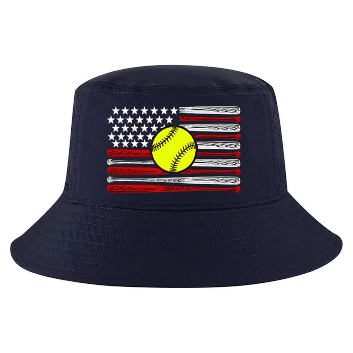 American Softball Flag Cool Comfort Performance Bucket Hat