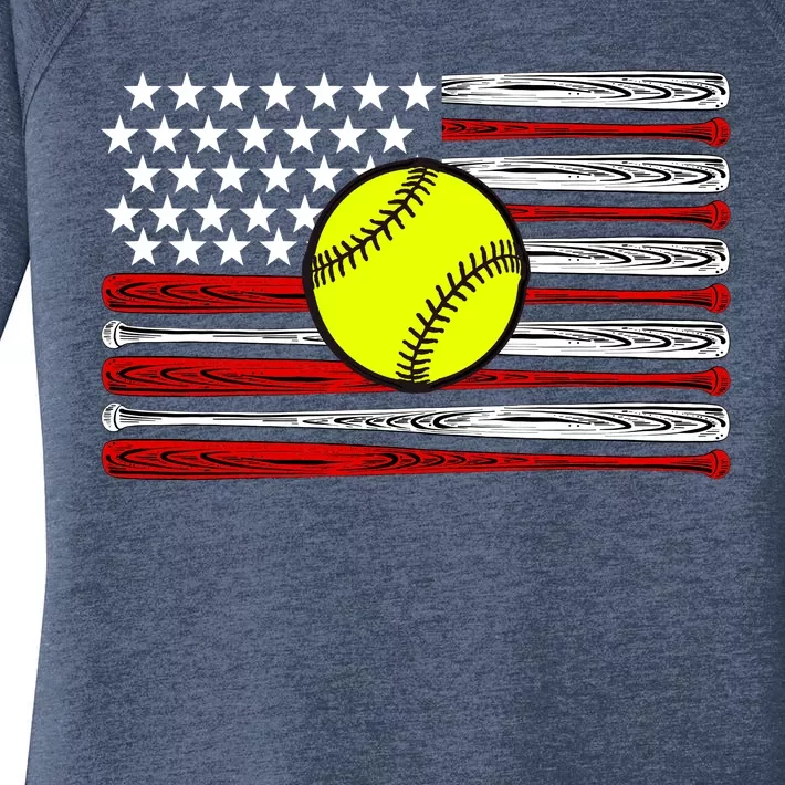 American Softball Flag Women's Perfect Tri Tunic Long Sleeve Shirt