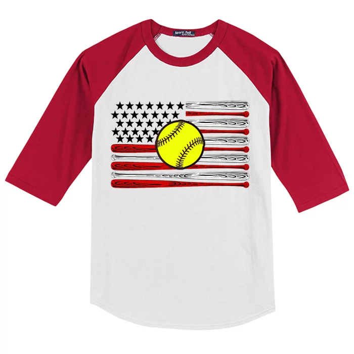 American Softball Flag Kids Colorblock Raglan Jersey