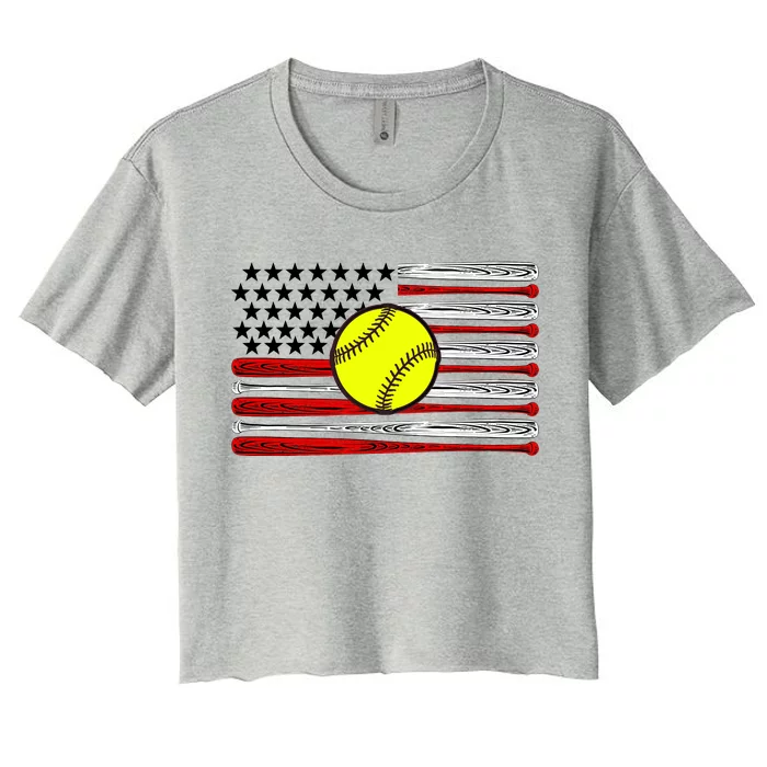 American Softball Flag Women's Crop Top Tee