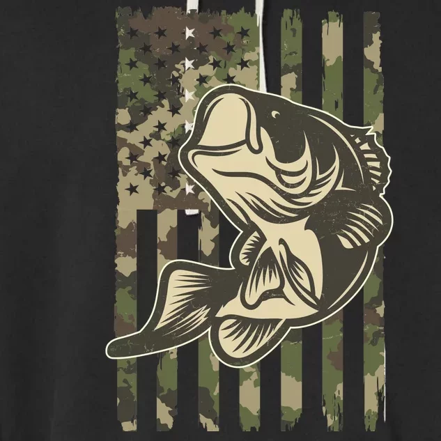 American US Camouflage Flag Bass Fishing Garment-Dyed Fleece Hoodie