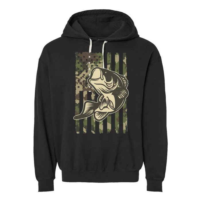 American US Camouflage Flag Bass Fishing Garment-Dyed Fleece Hoodie