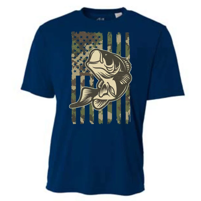 American US Camouflage Flag Bass Fishing Cooling Performance Crew T-Shirt