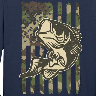 American US Camouflage Flag Bass Fishing Long Sleeve Shirt
