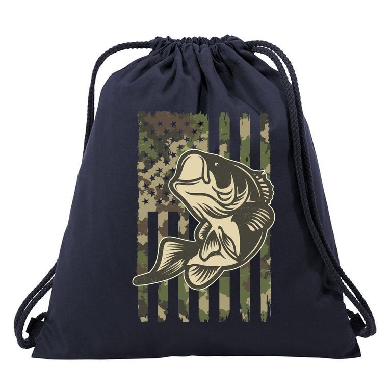 American US Camouflage Flag Bass Fishing Drawstring Bag