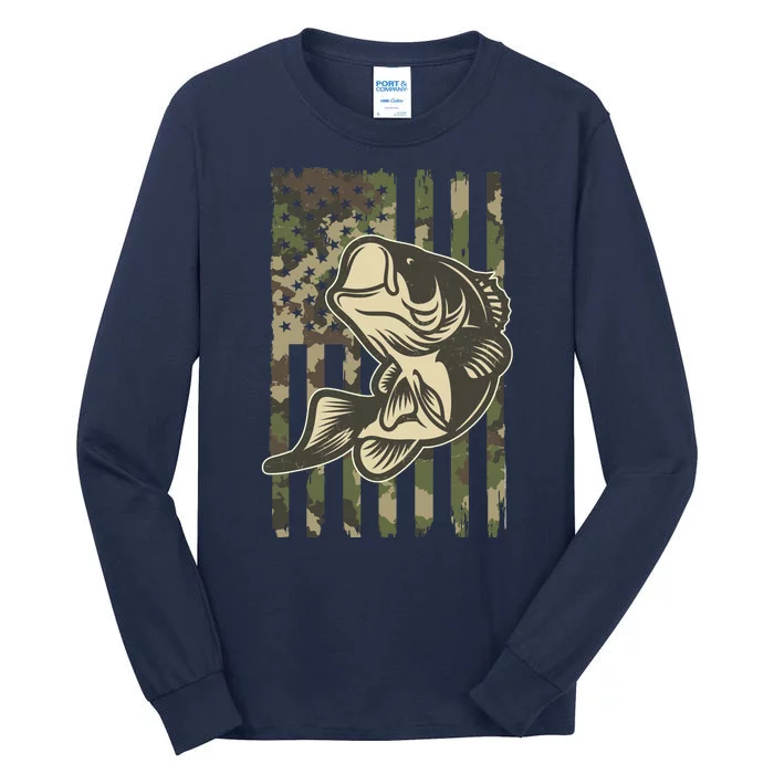 American US Camouflage Flag Bass Fishing Tall Long Sleeve T-Shirt