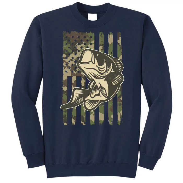 American US Camouflage Flag Bass Fishing Tall Sweatshirt