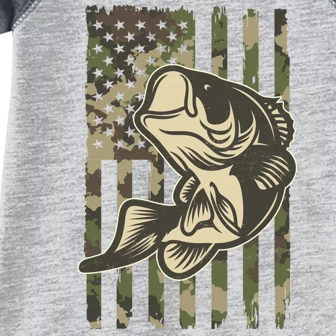 American US Camouflage Flag Bass Fishing Infant Baby Jersey Bodysuit