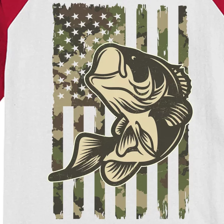 American US Camouflage Flag Bass Fishing Kids Colorblock Raglan Jersey