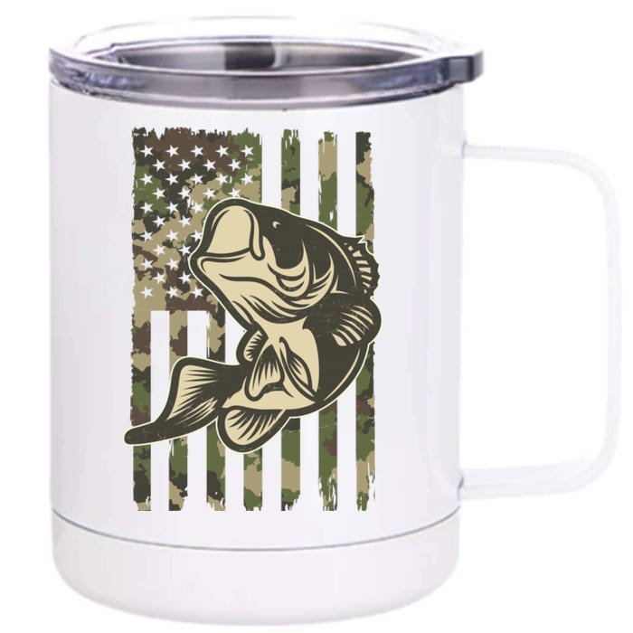 American US Camouflage Flag Bass Fishing Front & Back 12oz Stainless Steel Tumbler Cup