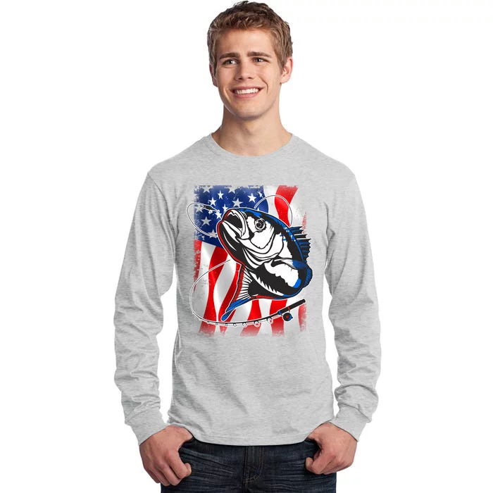 American USA Flag Bass Fishing Fan Tall Long Sleeve T-Shirt