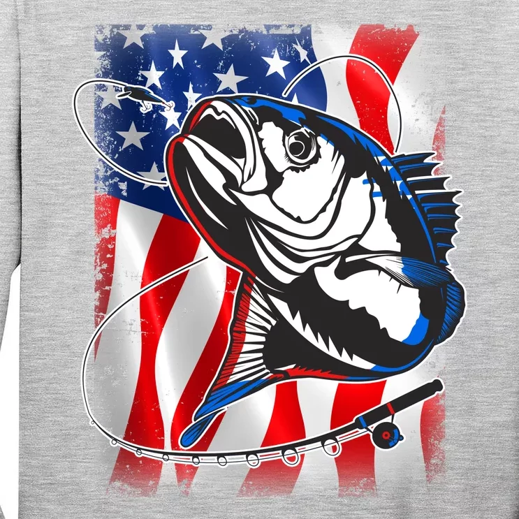 American USA Flag Bass Fishing Fan Tall Long Sleeve T-Shirt