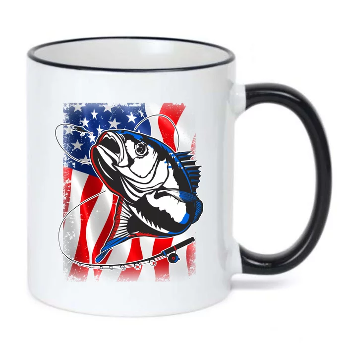 American USA Flag Bass Fishing Fan Black Color Changing Mug