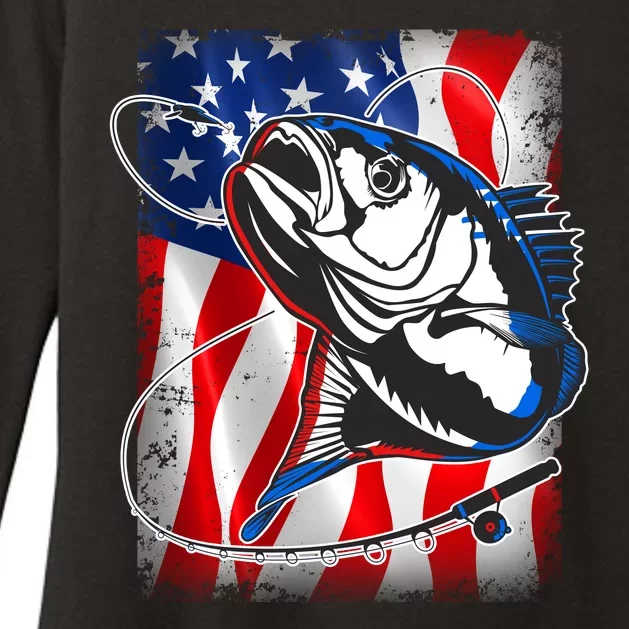 American USA Flag Bass Fishing Fan Womens CVC Long Sleeve Shirt