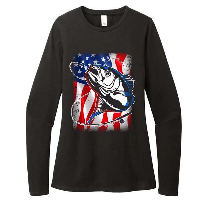 American USA Flag Bass Fishing Fan Womens CVC Long Sleeve Shirt