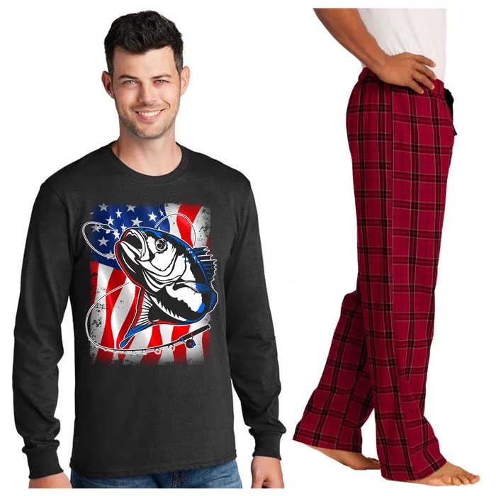 American USA Flag Bass Fishing Fan Long Sleeve Pajama Set