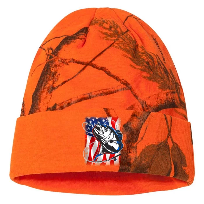 American USA Flag Bass Fishing Fan Kati - 12in Camo Beanie