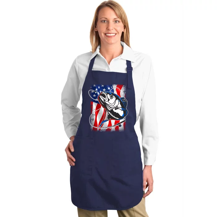 American USA Flag Bass Fishing Fan Full-Length Apron With Pocket