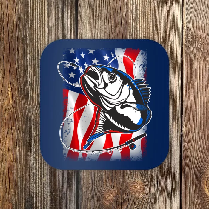 American USA Flag Bass Fishing Fan Coaster