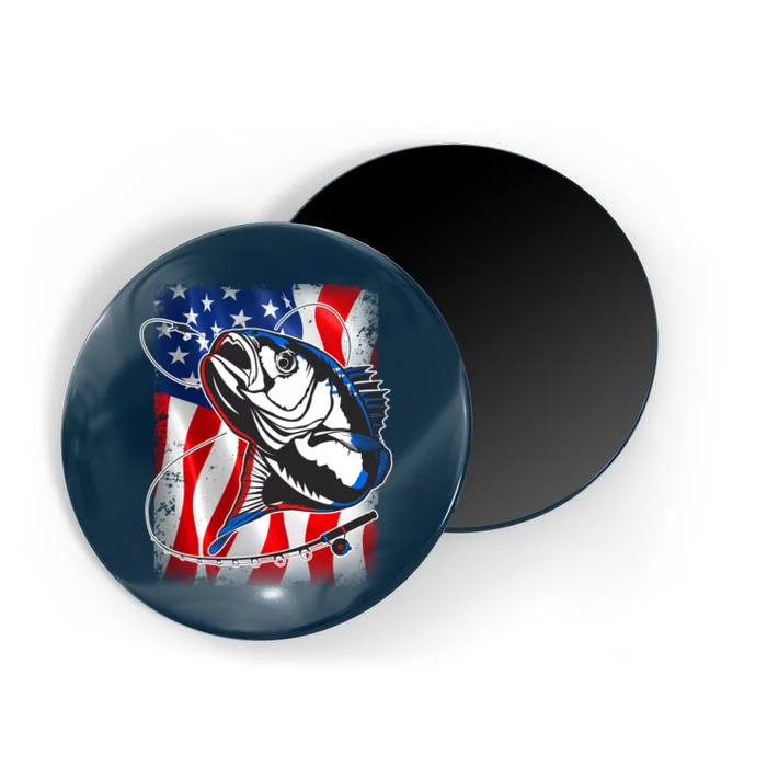 American USA Flag Bass Fishing Fan Magnet