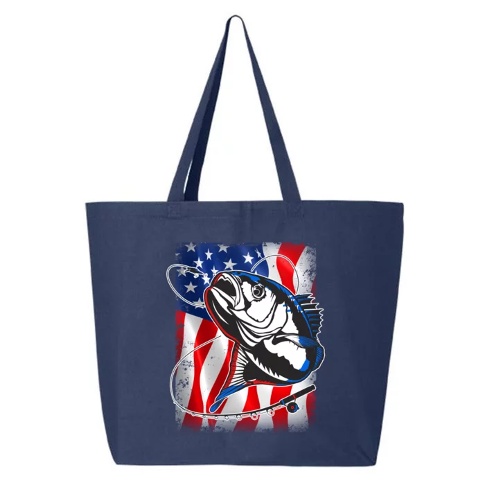 American USA Flag Bass Fishing Fan 25L Jumbo Tote