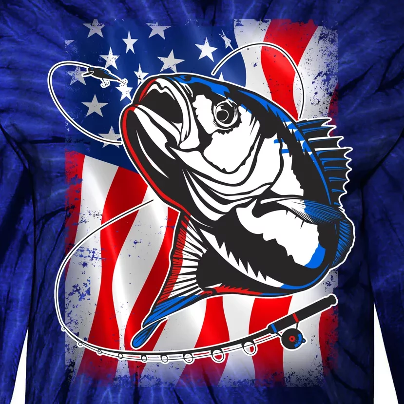 American USA Flag Bass Fishing Fan Tie-Dye Long Sleeve Shirt